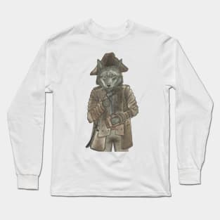 Steampunk Pirate Wolf with Treasure Box Long Sleeve T-Shirt